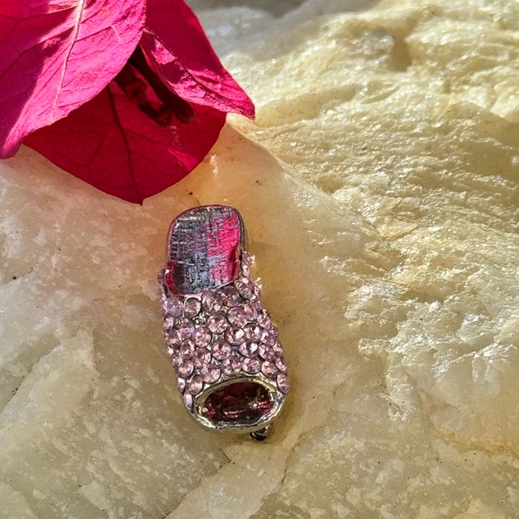An Adorable Pink Rhinestones Sandal Brooch - Picture 6 of 12